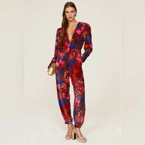NEW Farm Rio Anthropologie Wild Life Jumpsuit Velvet Floral Tropical M